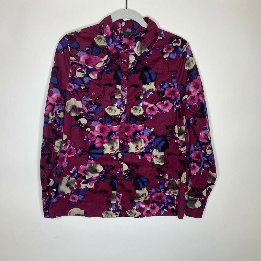 i Jeans by Buffalo Blouse Womens Size L Floral Long Sleeve Western Cotton Blend